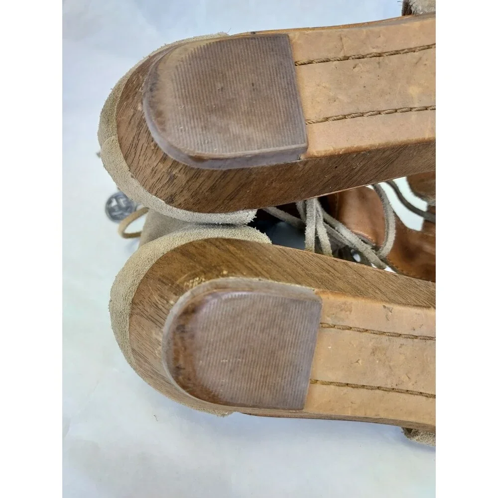 Sam Edelman Dazey Suede Sandals Womens 8 Gladiator Flat Boho Fringe Smokey Taupe - Picture 10 of 11